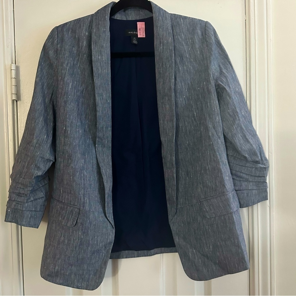 Halogen Open Front Push Sleeves Chambray Blazer Jacket Womens Sz XS Petite - Picture 2 of 6